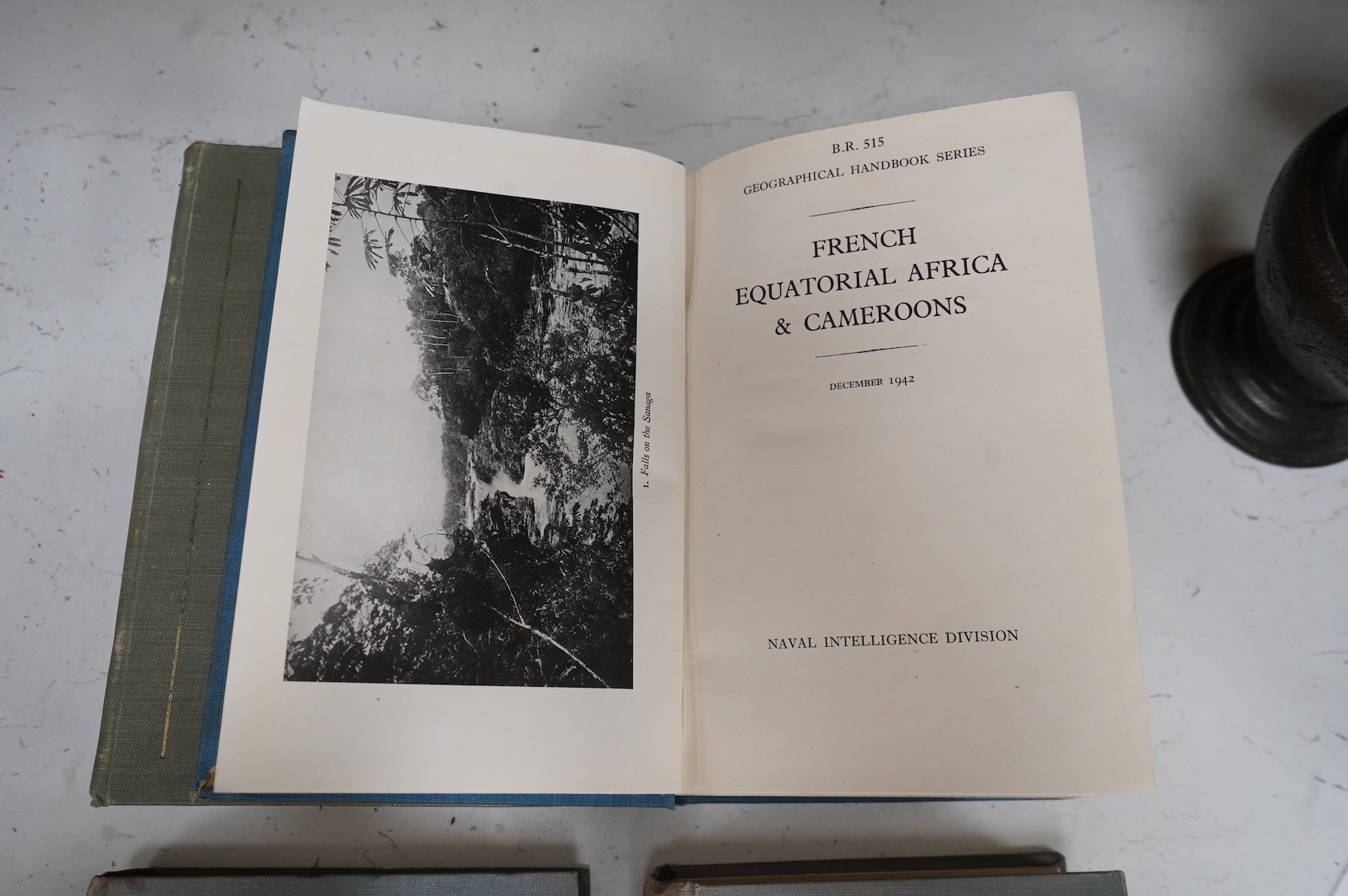 Naval Intelligence Division, Geographical Handbook Series - French Equatorial Africa & Cameroons (2 pocket maps), 1942; The Belgian Congo (2 pocket maps), 1944; French West Africa, 2 vols. (2 pocket maps), 1943-44 (4)